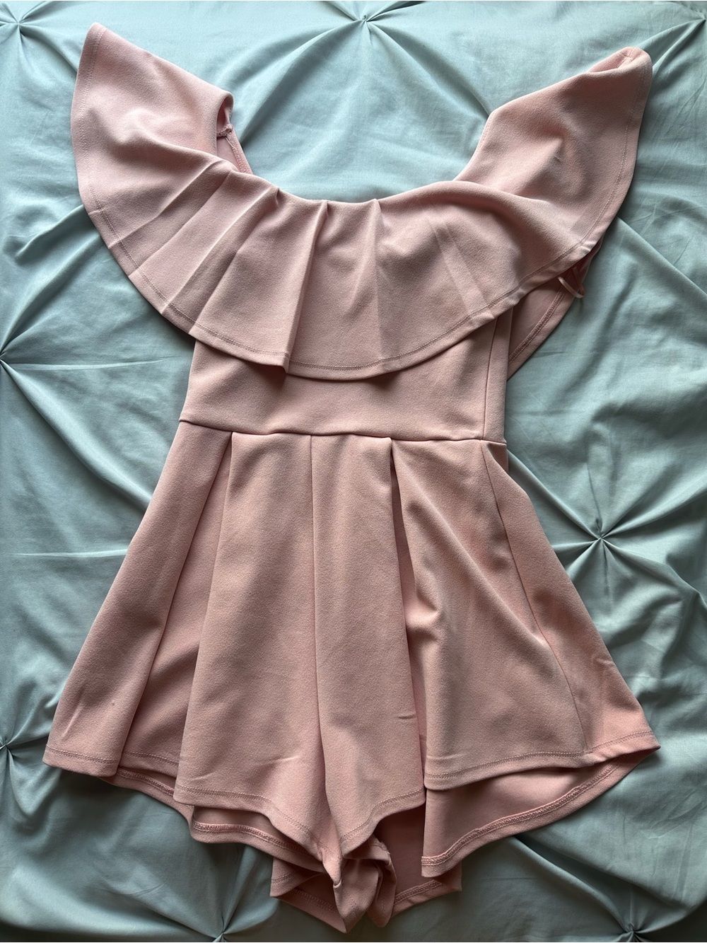 Revamped Pink Off-Shoulder Ruffle Romper